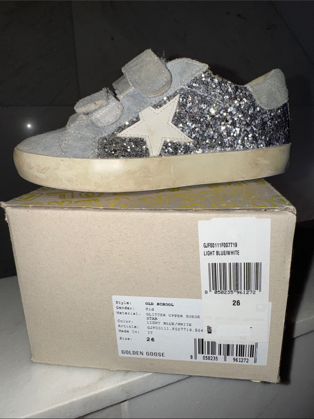 Golden Goose Kids Light Blue & Silver Glitter Star Velcro Sneaker